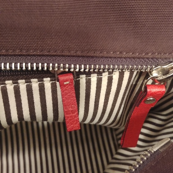 Kate Spade NY brown canvas tote red leather trim - Picture 8 of 8